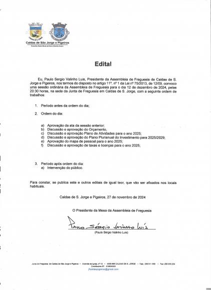 Assembleia de Freguesia de 12 Dezembro 2024